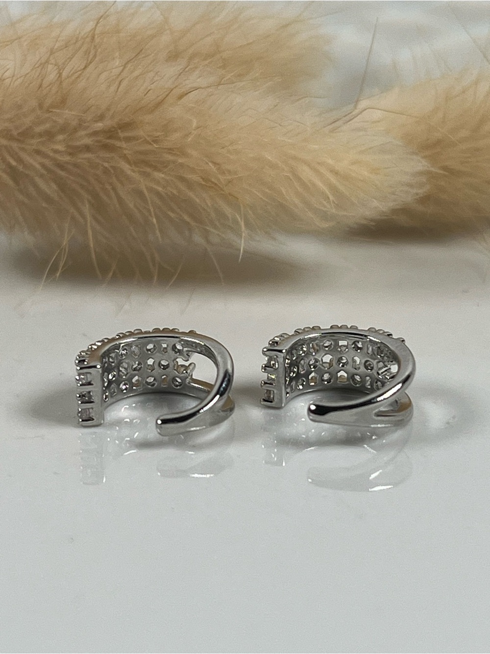 White Gold Overlay Cubic Zirconia Ear Cuffs - Picture 7 of 8